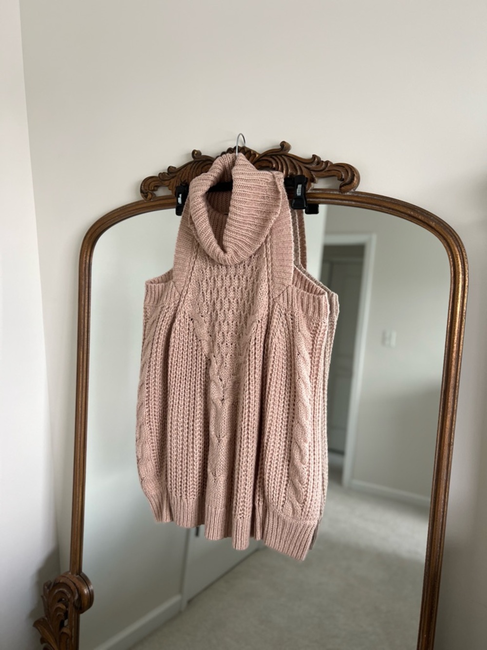 Express Cable Knit Turtleneck Sweater Blush Pink